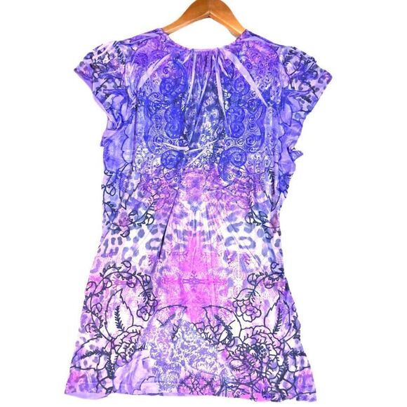 Anthropologie's Unity World Wear Purple Short Sleeve Top, Medium - Picture 2 of 3